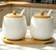 Ceramic Sugar Bowl with Lid & Spoon, White, 2-Pack